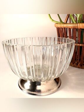 • elegant godinger italian crystal & silverplate fluted nut bowl •